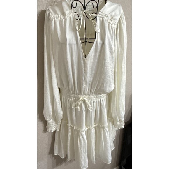 Pinch Tier Dress with Ruffles Ivory- L Womens - Picture 1 of 6